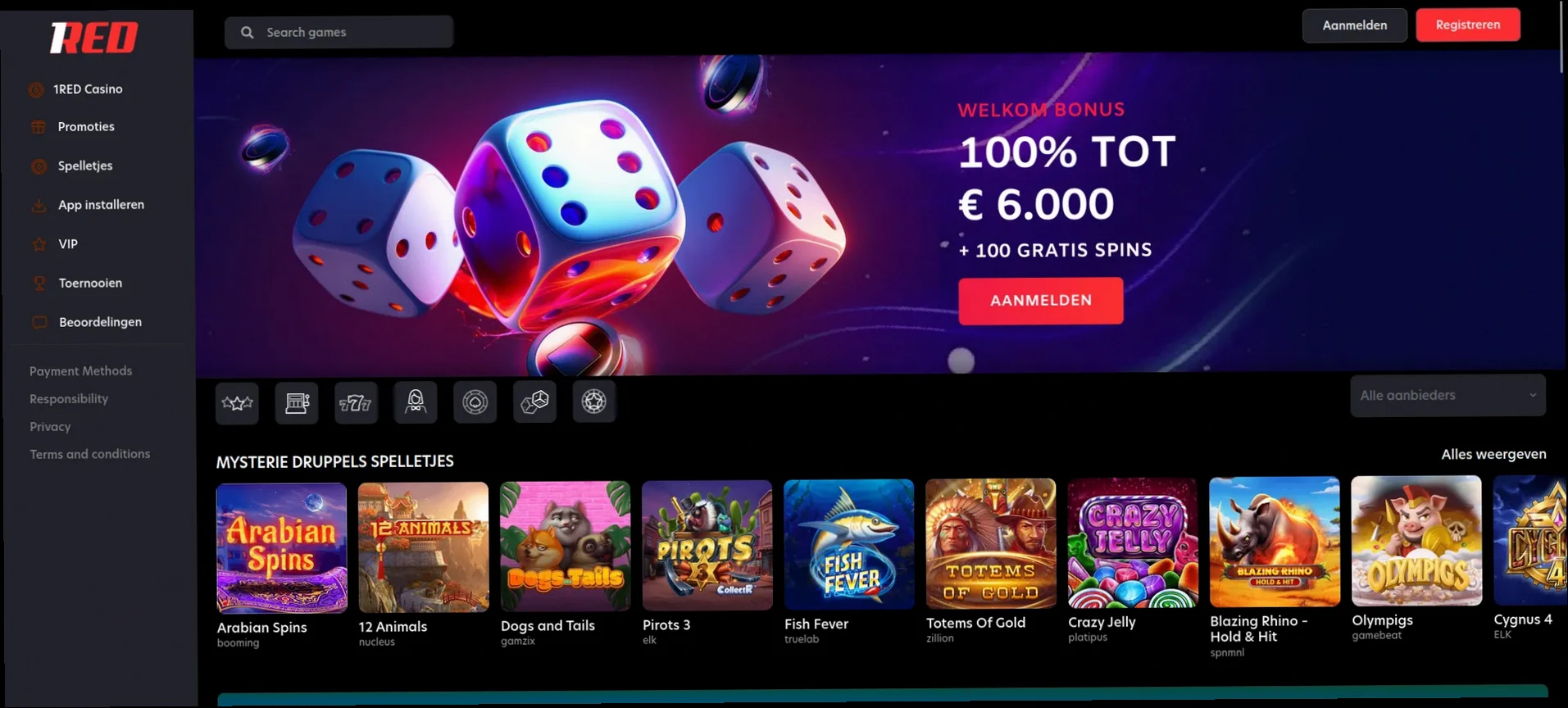 1red casino Tot €9.300 + 100 Gratis Spins welkomstbonus